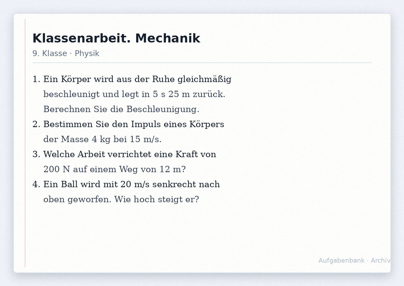 Контрольная работа по механике для 9 класса по физике